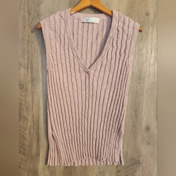 Free People Beach Linen Blend Veda Sweater Vest Ribbed V-Neck Sleeveless SP - Picture 4 of 11